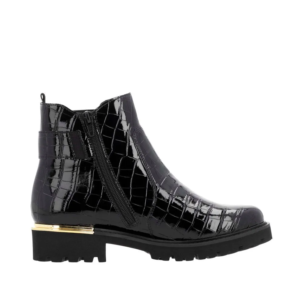 Good Boots To Wear With Jeans D8684-03 Chelsea Side Zip Buckle Black Patent