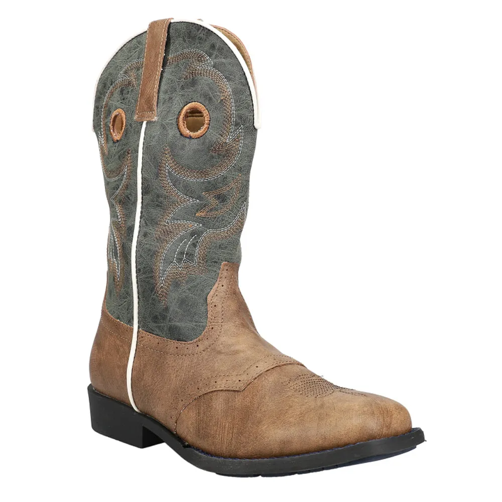 Daniel Distressed Saddle Embroidery Square Toe Cowboy Boots (Big Kid) Australian Chelsea Boots
