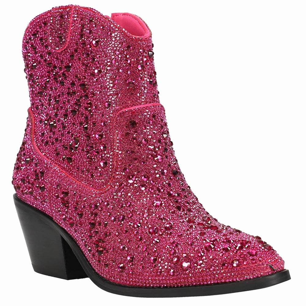 Shine Bright Rhinestone Round Toe Pull On Zippered Booties Resoling Boots