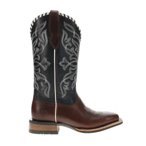 Showdown Embroidered Wide Square Toe Cowboy Boots Tall Leather Boots With Low Heel