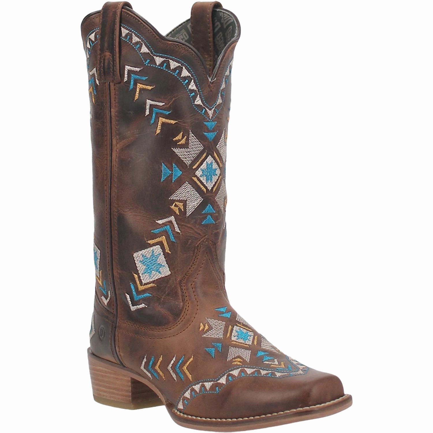 Dingo Ladies Embroidered Brown Leather Square Toe Boot DI725-BN Fashion Boots