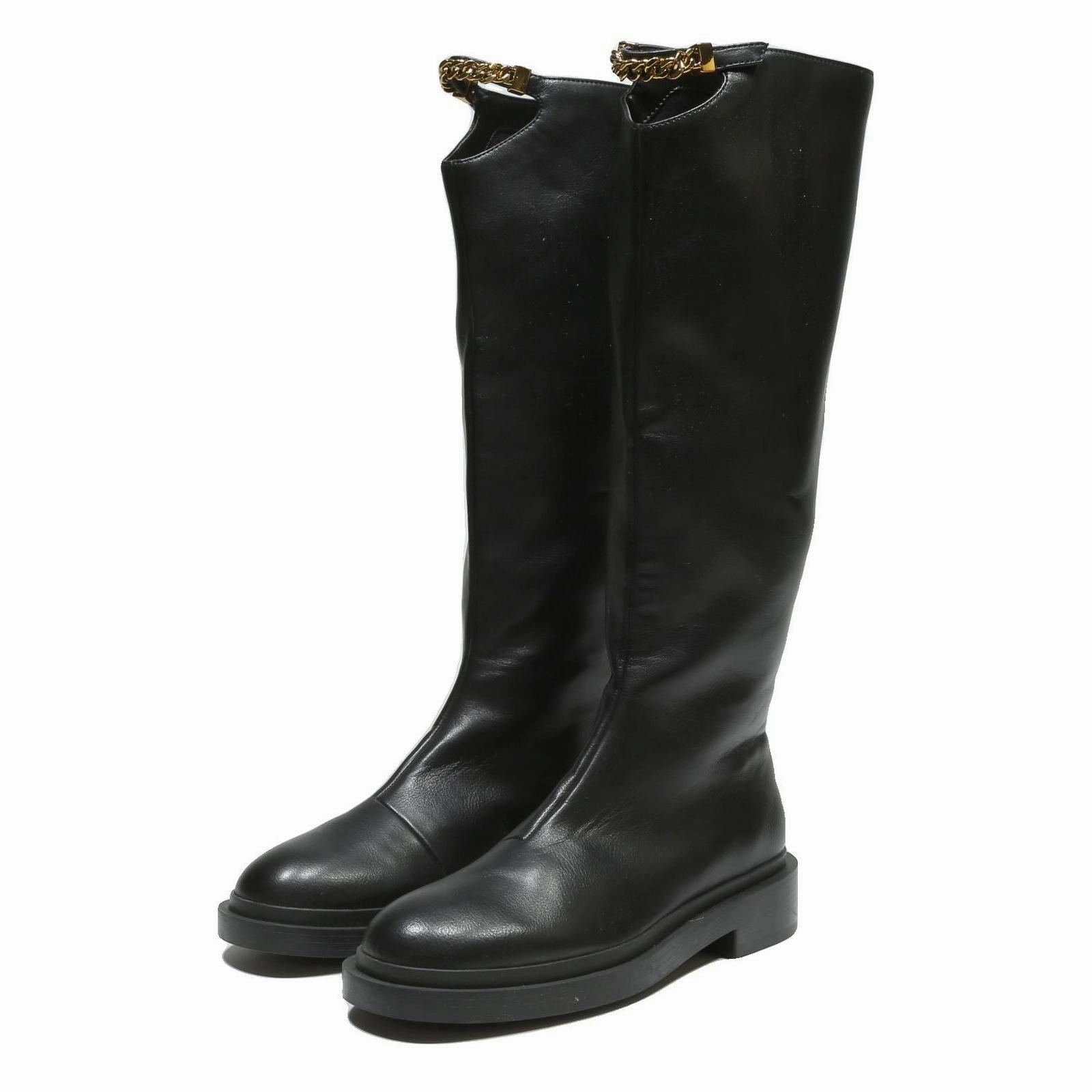 Ug Boots CHARLES & KEITH Womens Black Leather Knee High Boots UK 2 Stylish Flat Heel