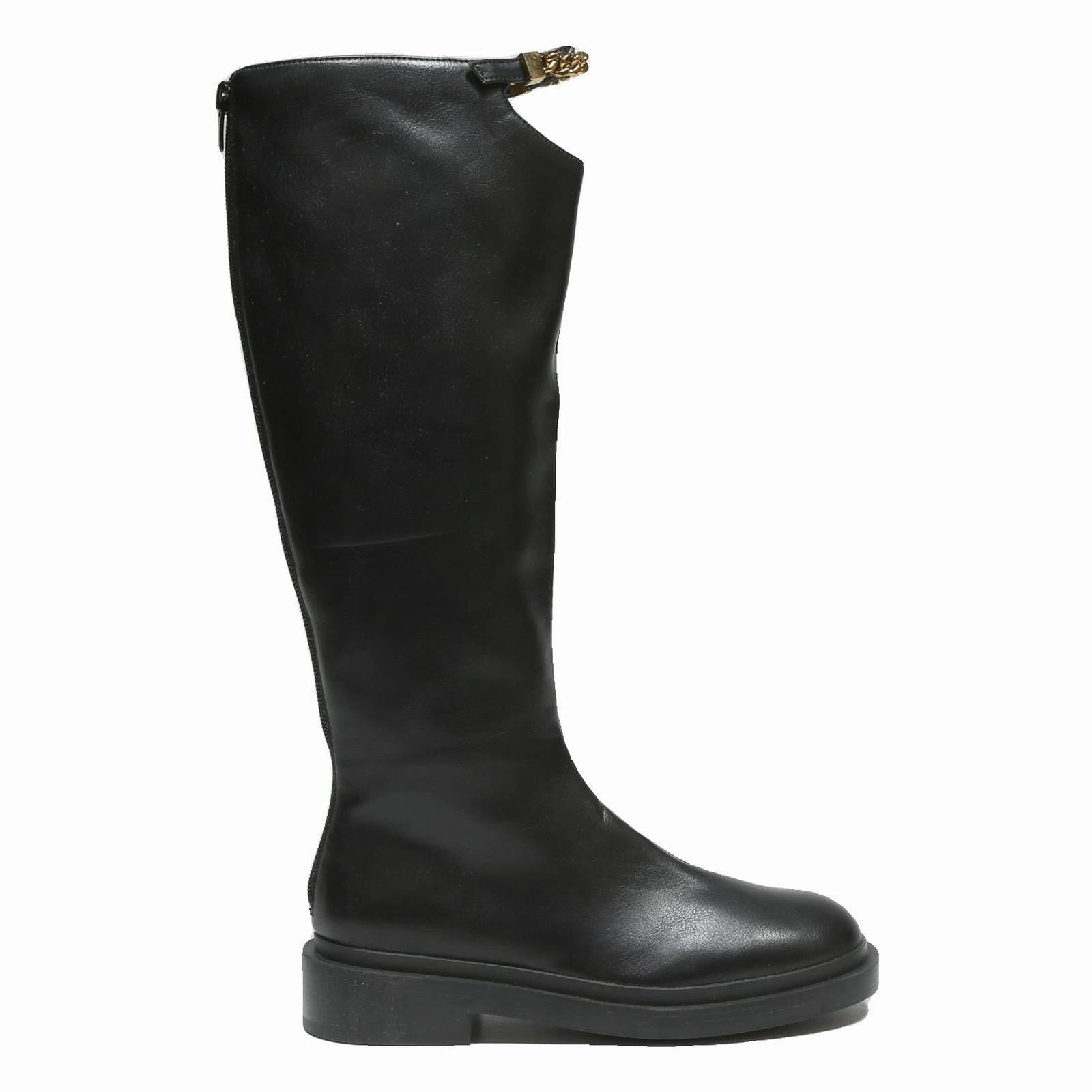 Mudding Boots CHARLES & KEITH Womens Black Leather Knee High Boots UK 2 Stylish Flat Heel