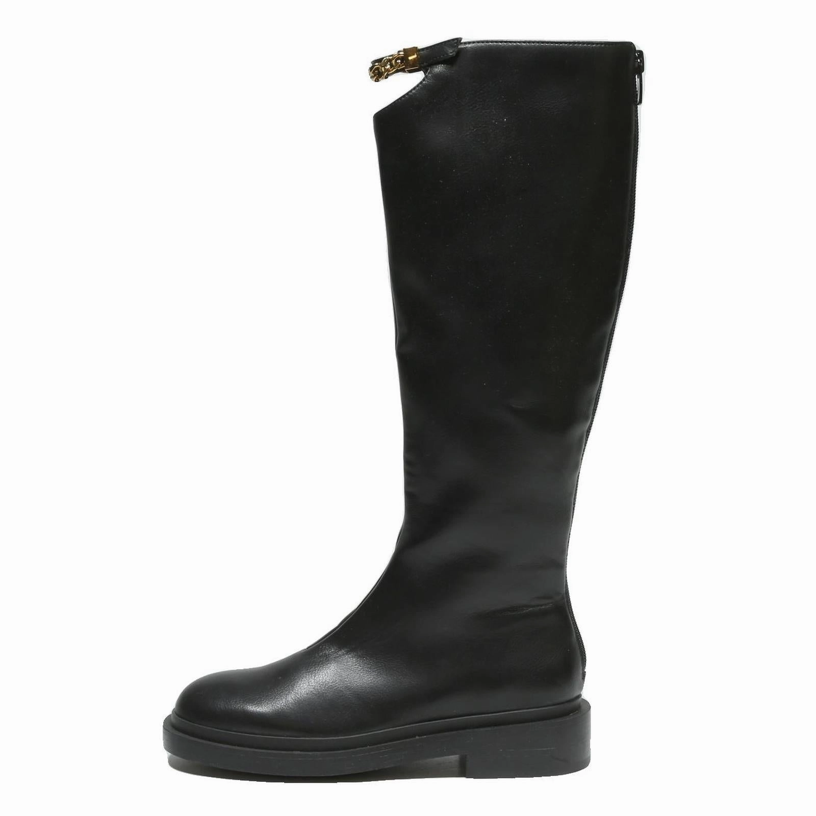 CHARLES & KEITH Womens Black Leather Knee High Boots UK 2 Stylish Flat Heel Danner Winter Boots