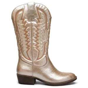 Lasso Embroidered Metallic Round Toe Cowboy Boots Moc Toe Boots