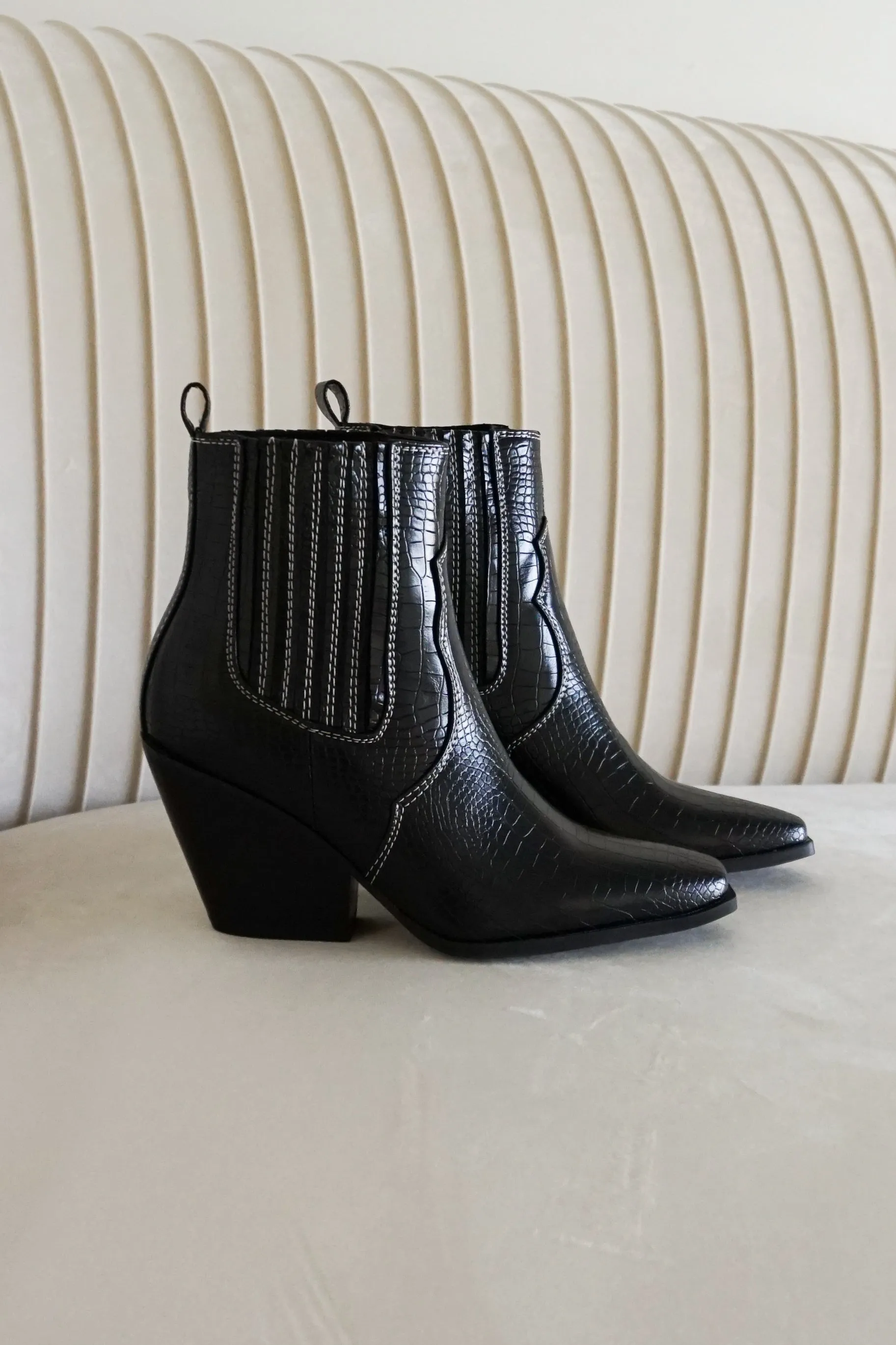 Camille Western Mid Ankle Boot in Black Overshoe Boots