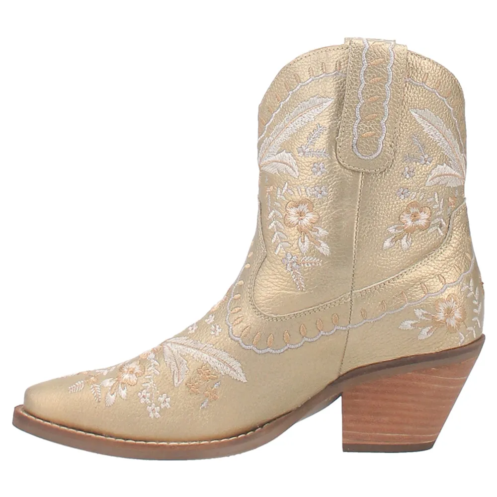 Primrose Floral Embroidered Metallic Snip Toe Cowboy Booties Death Puss In Boots