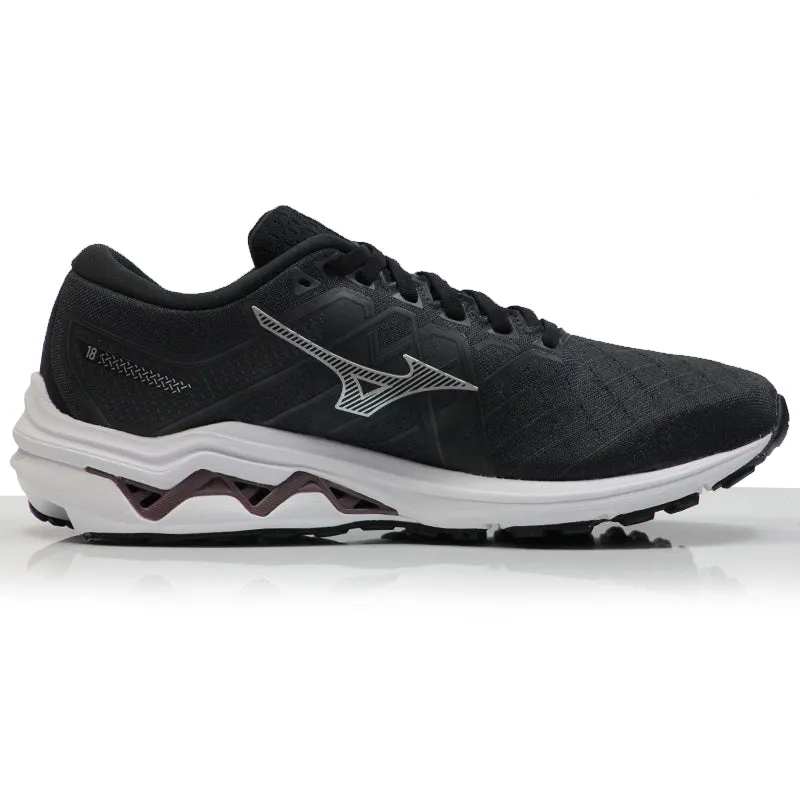 Mizuno Wave Inspire 18 Women's Wide Fit Running Shoe - Black/Silver/Ebony Road Running Shoes Vs Trail Running Shoes