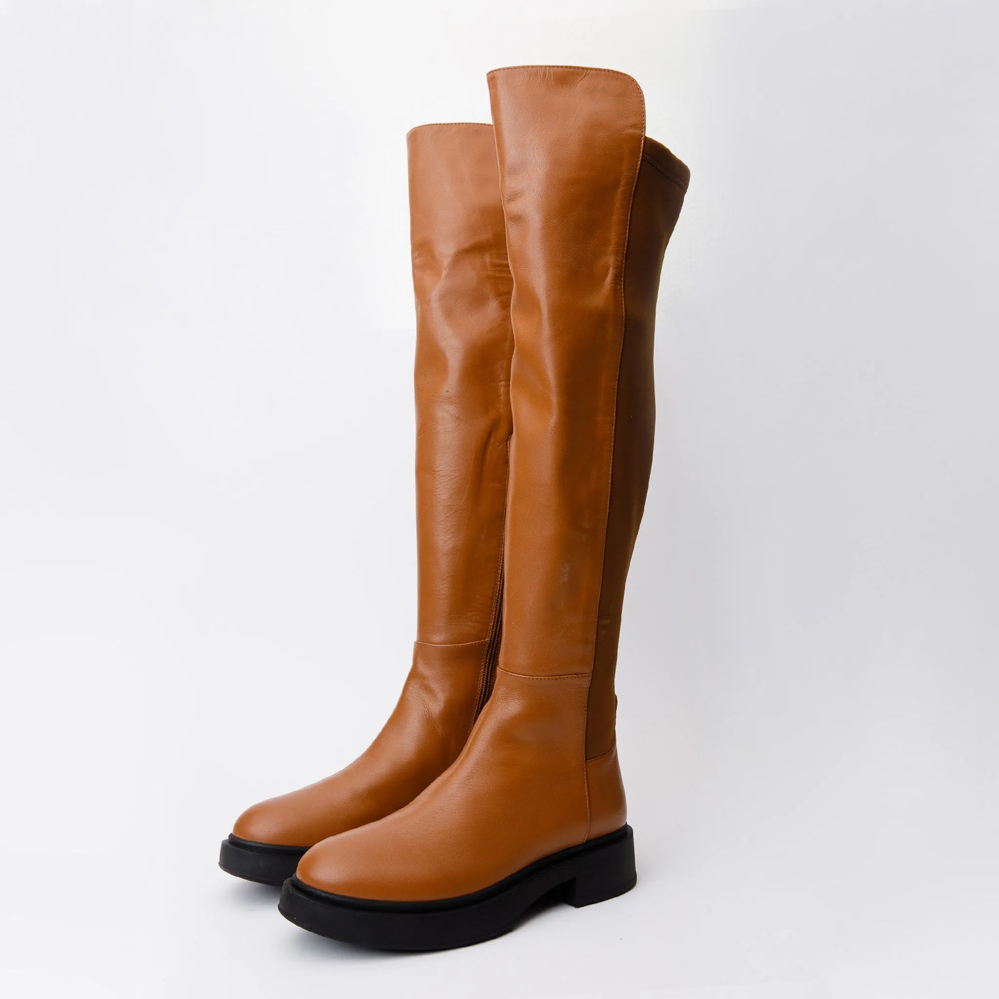 Comfortable Platform Boots The  Harmony Belle Tan Leather Knee High Women Boot
