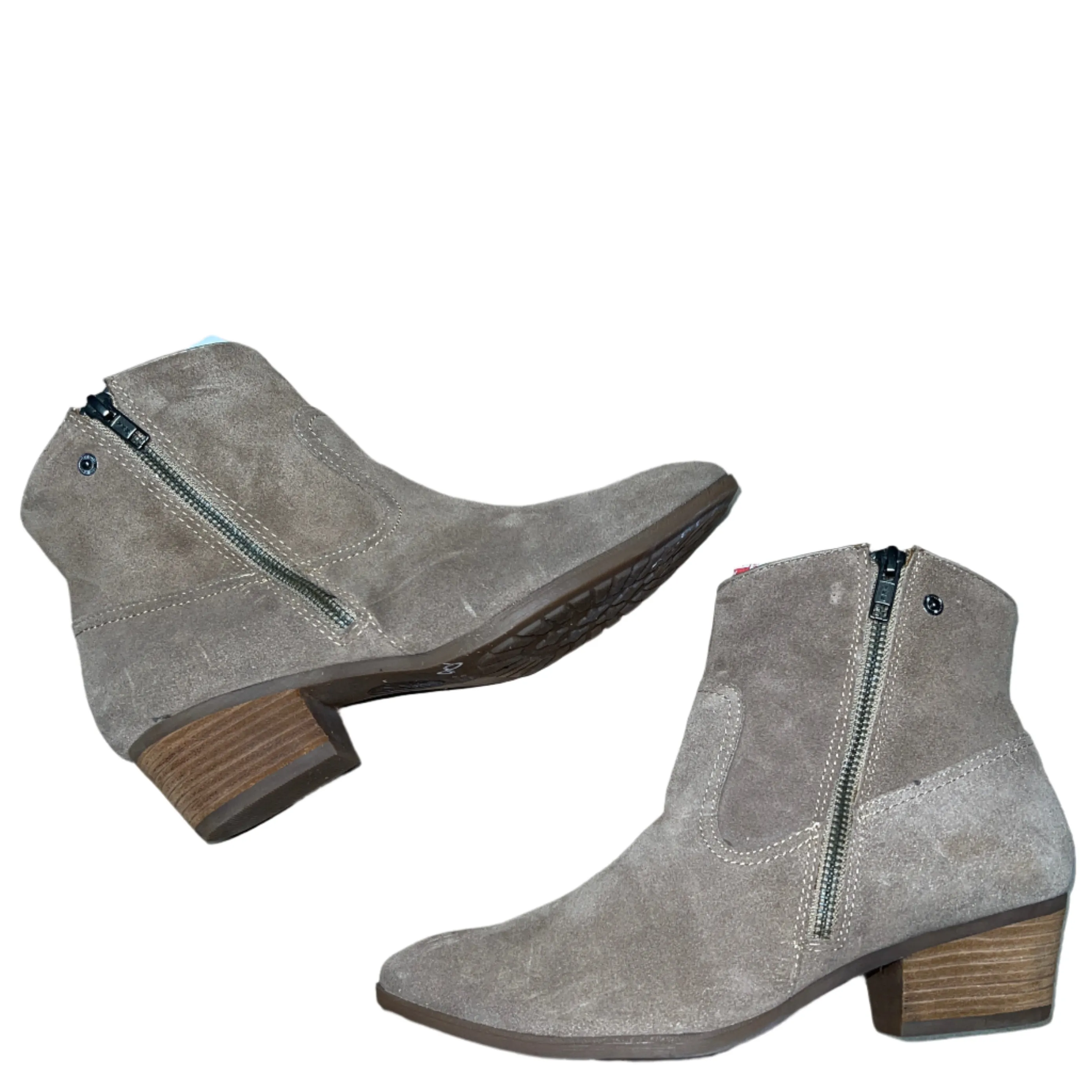 Fur Trim Ankle Boots Sofft Womens Padma  Western  Bootie Taupe Velour Suede Stone  8M
