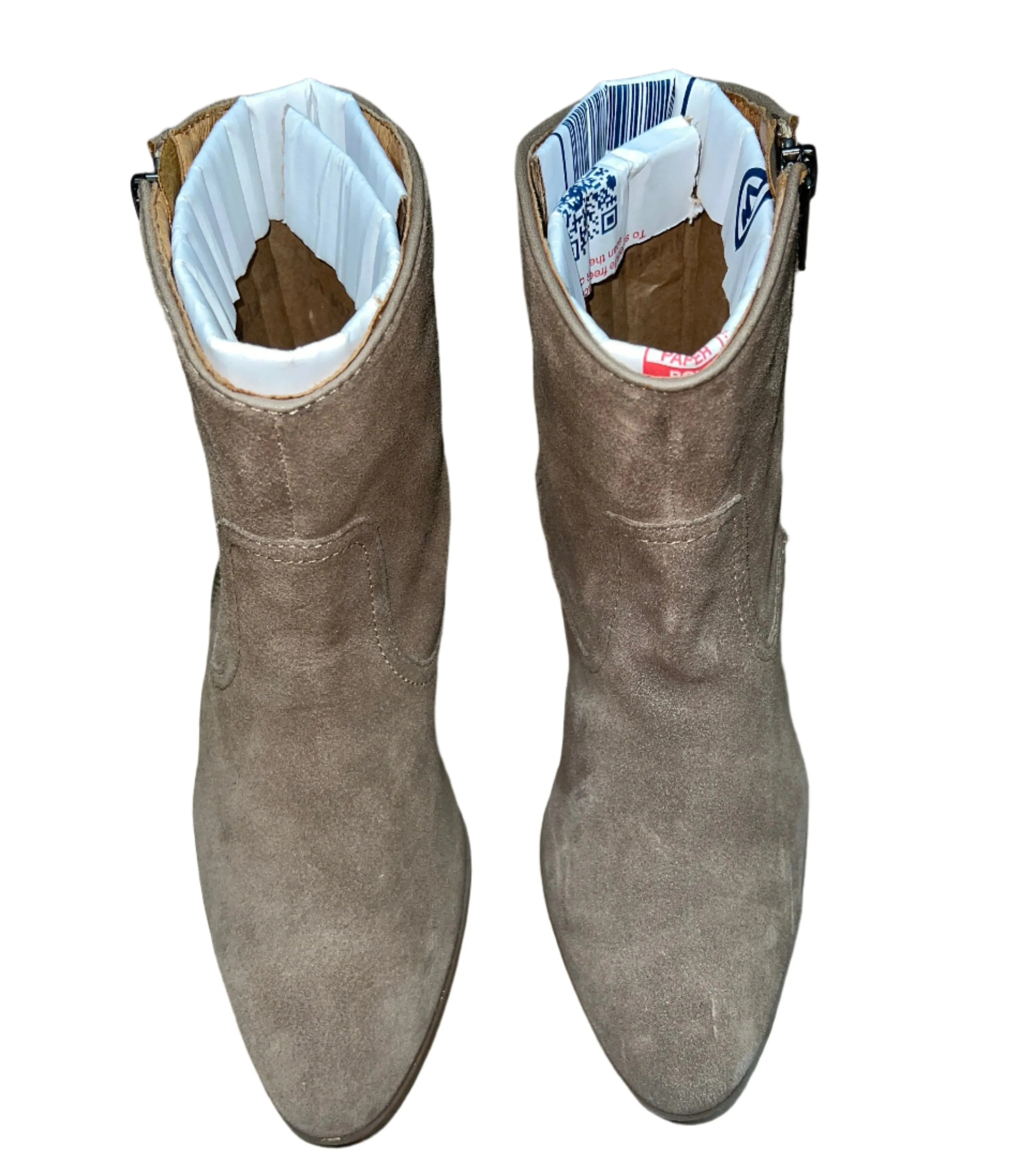 Sofft Womens Padma  Western  Bootie Taupe Velour Suede Stone  8M Long Napped Suede Ankle Boots