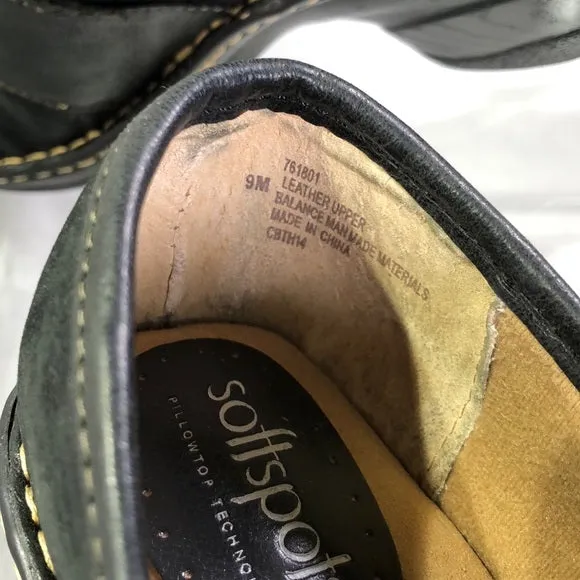 Completely Flat Ankle Boots SOFTSPOTS Women's Lina Clog Black Leather- size 9M