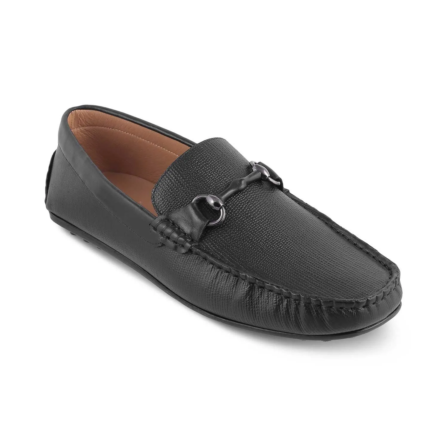 The Mills Black Men's Leather Driving Loafers Tresmode Leather Slip-on Loafers