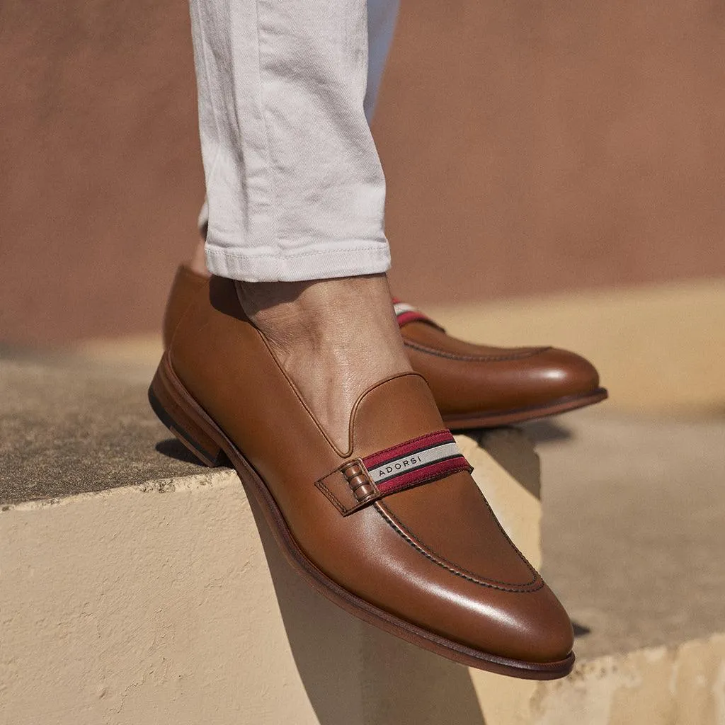 Cognac Calf Web Stripe Loafer Loafers Chain