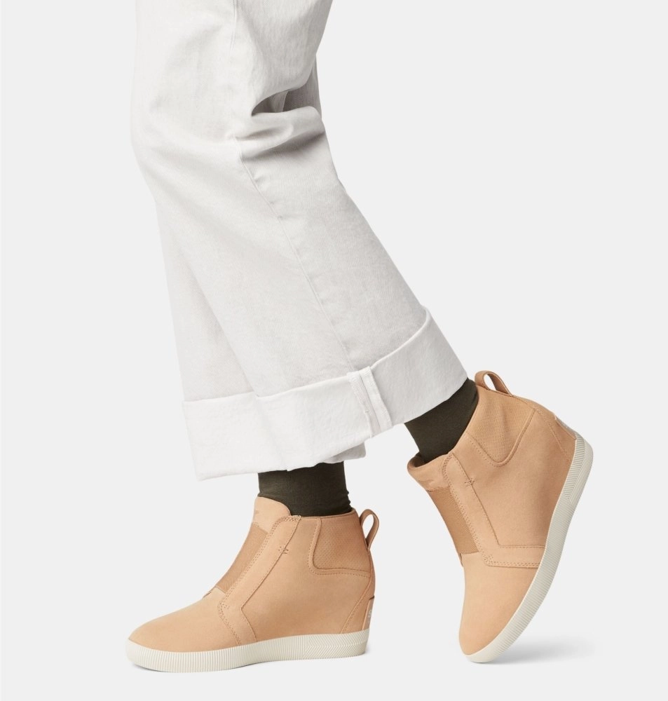 Sorel Women's Out N About Pull On Wedge - Canoe/Sea Salt Flat Brown Knee High Boots