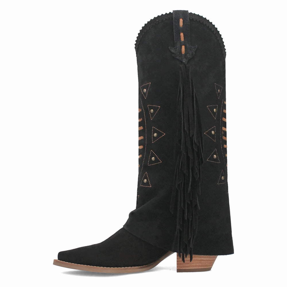 Spirit Trail Studded Embroidered Fringe Snip Toe Pull On Cowboy Boots Work Boots Slip On