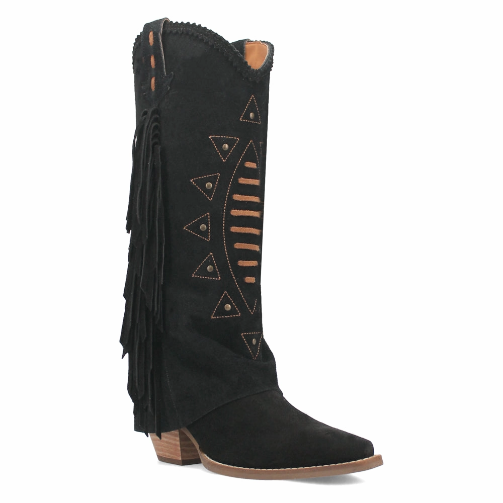 Spirit Trail Studded Embroidered Fringe Snip Toe Pull On Cowboy Boots Waterproof Hiking Boots