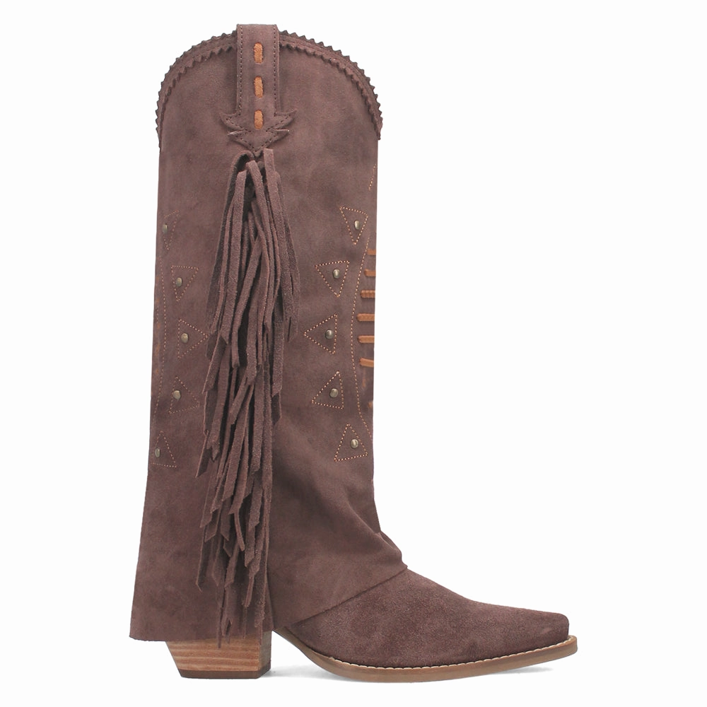 Spirit Trail Studded Embroidered Fringe Snip Toe Pull On Cowboy Boots Barefoot Leather Boots
