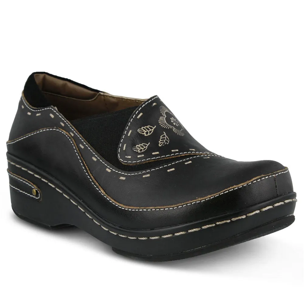 Spring Step Burbank Black Leather (Women's) Go Walk Slip Ons