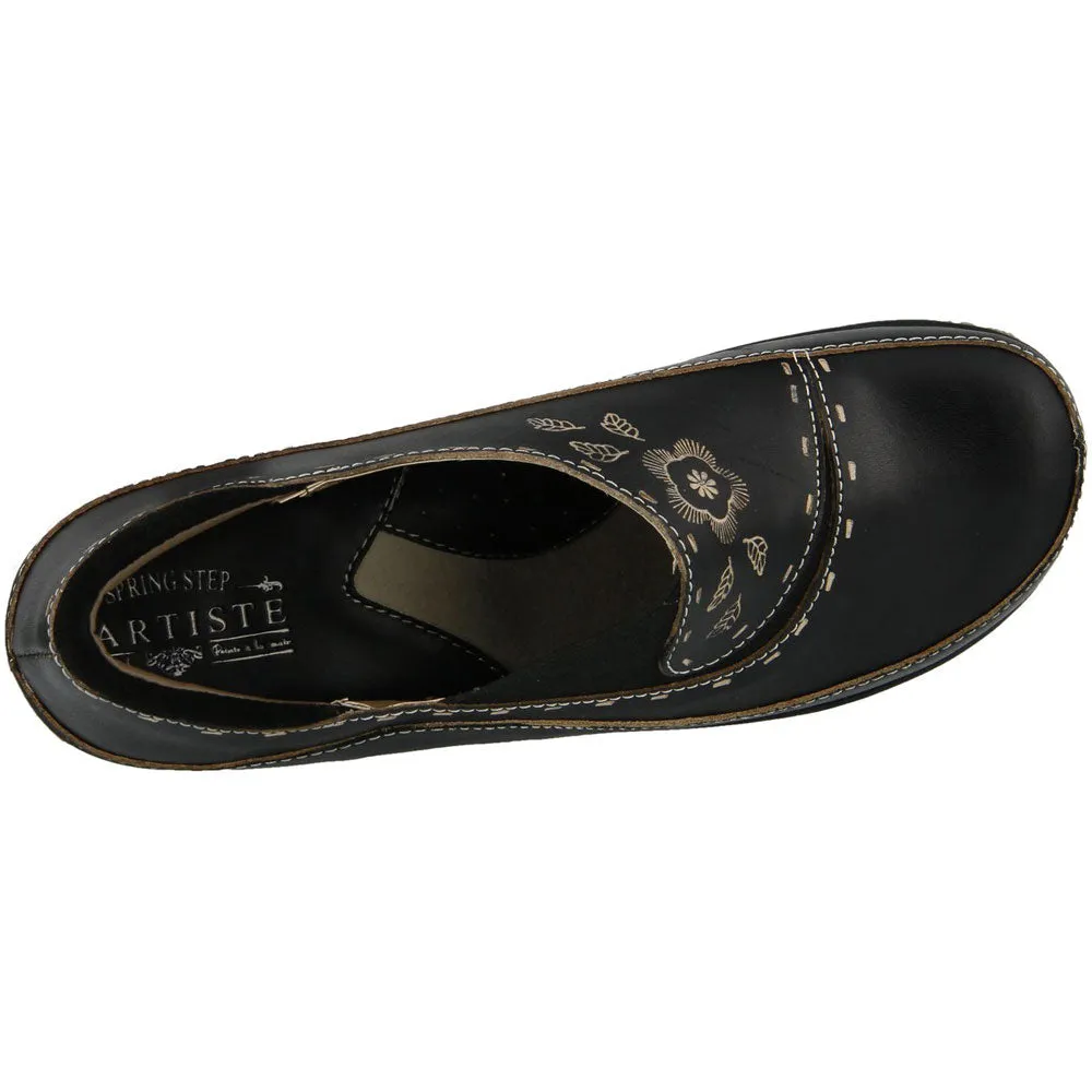 Spring Step Burbank Black Leather (Women's) Max Cushioning Slip Ons