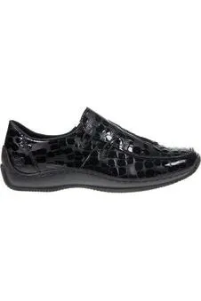 Rieker Ladies slip on shoe L1751 02 Black Croc Platform Slip On Clogs