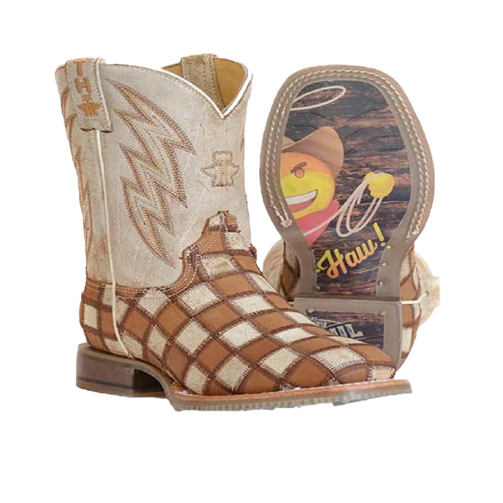 Tin Haul Children's Emoji Sole Cognac Brown Boots 14-018-0077-0875 Blue Boots