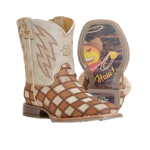 Tin Haul Children's Emoji Sole Cognac Brown Boots 14-018-0077-0875 Ariat Turquoise Boots