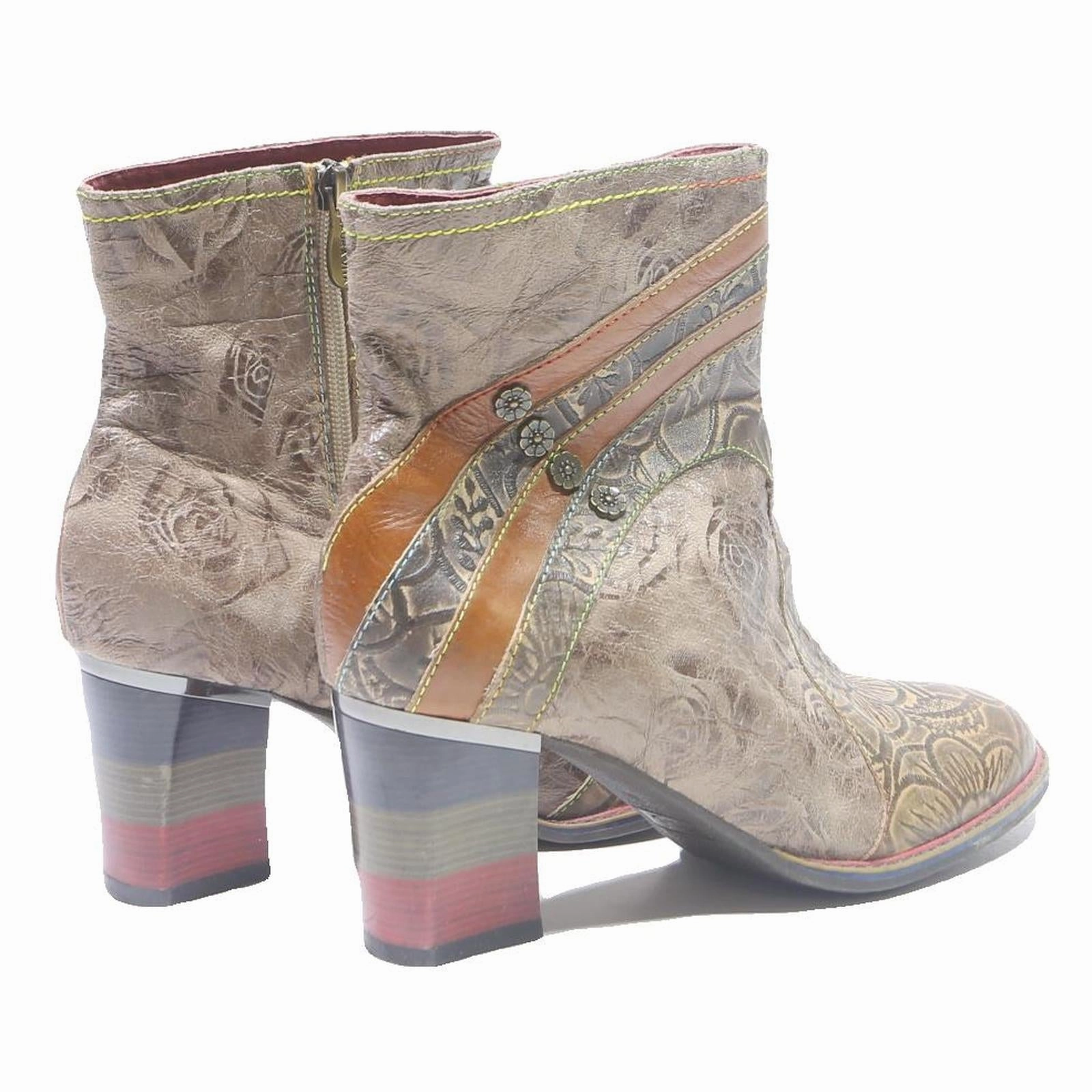 Enduro Boots Womens Leather Ankle Boots Beige Brown Floral Pattern UK 6 Stylish Comfort
