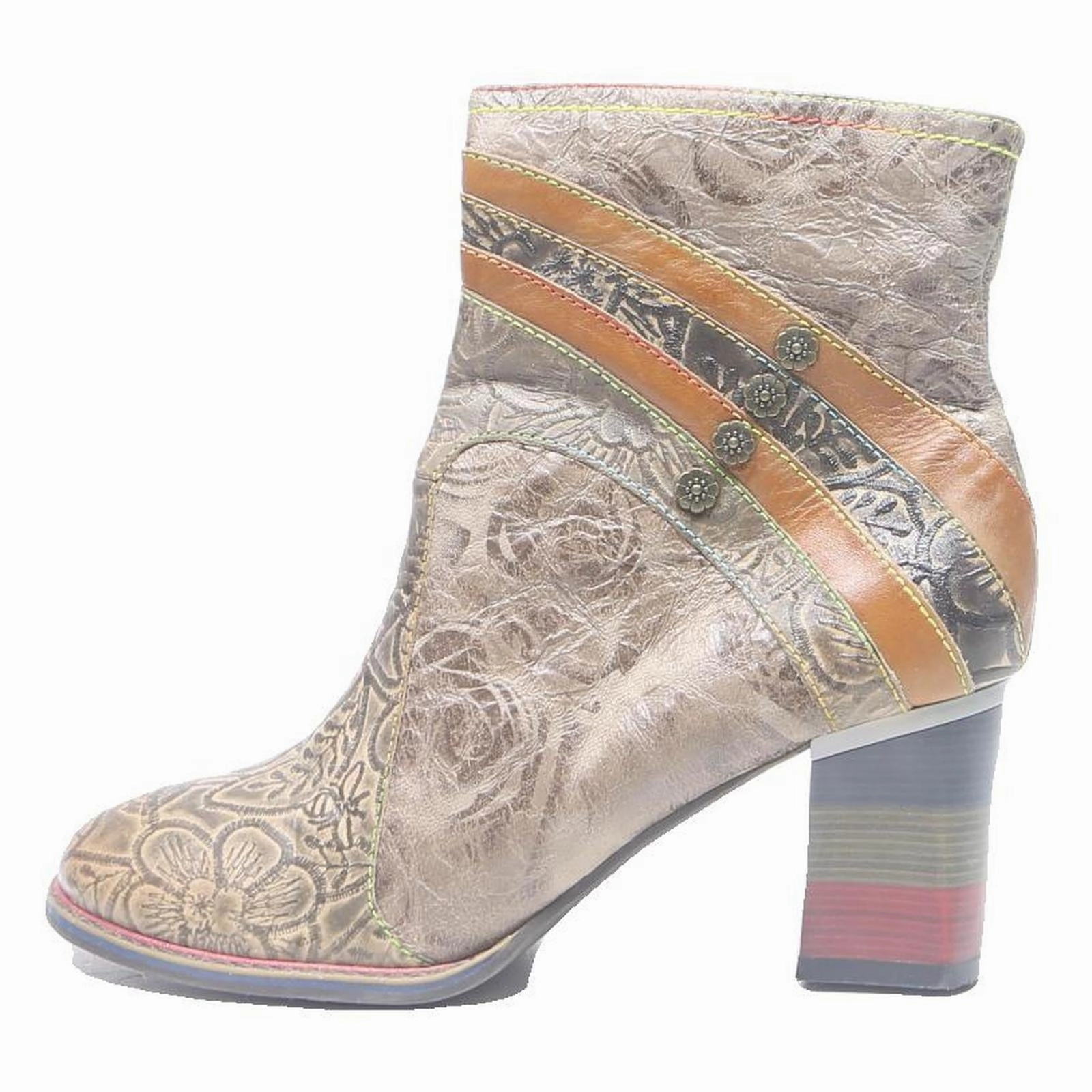 Womens Leather Ankle Boots Beige Brown Floral Pattern UK 6 Stylish Comfort Suede Leather Boots