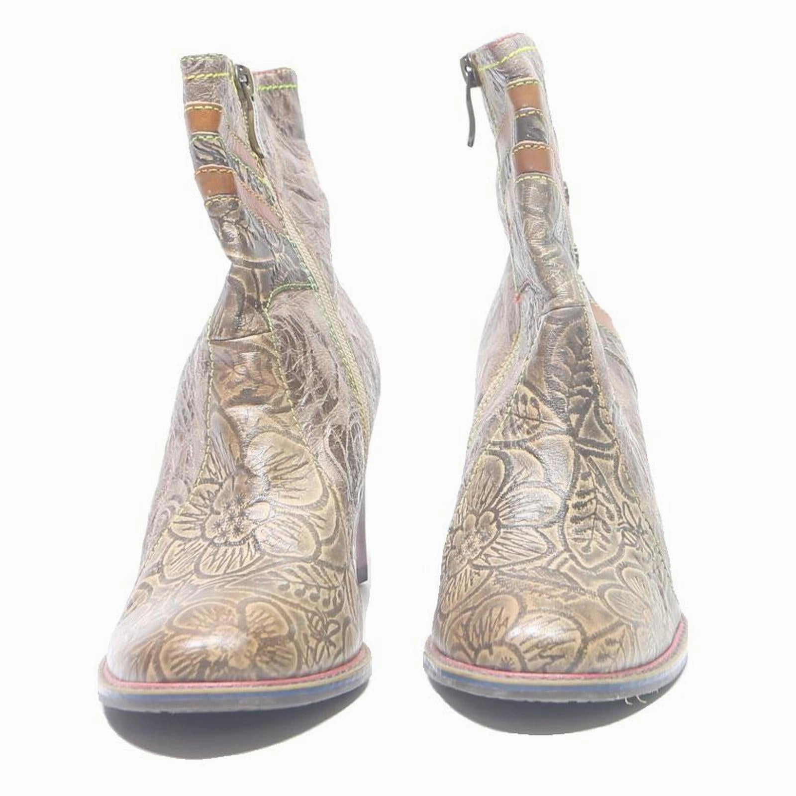 Womens Leather Ankle Boots Beige Brown Floral Pattern UK 6 Stylish Comfort Bridal Cowgirl Boots
