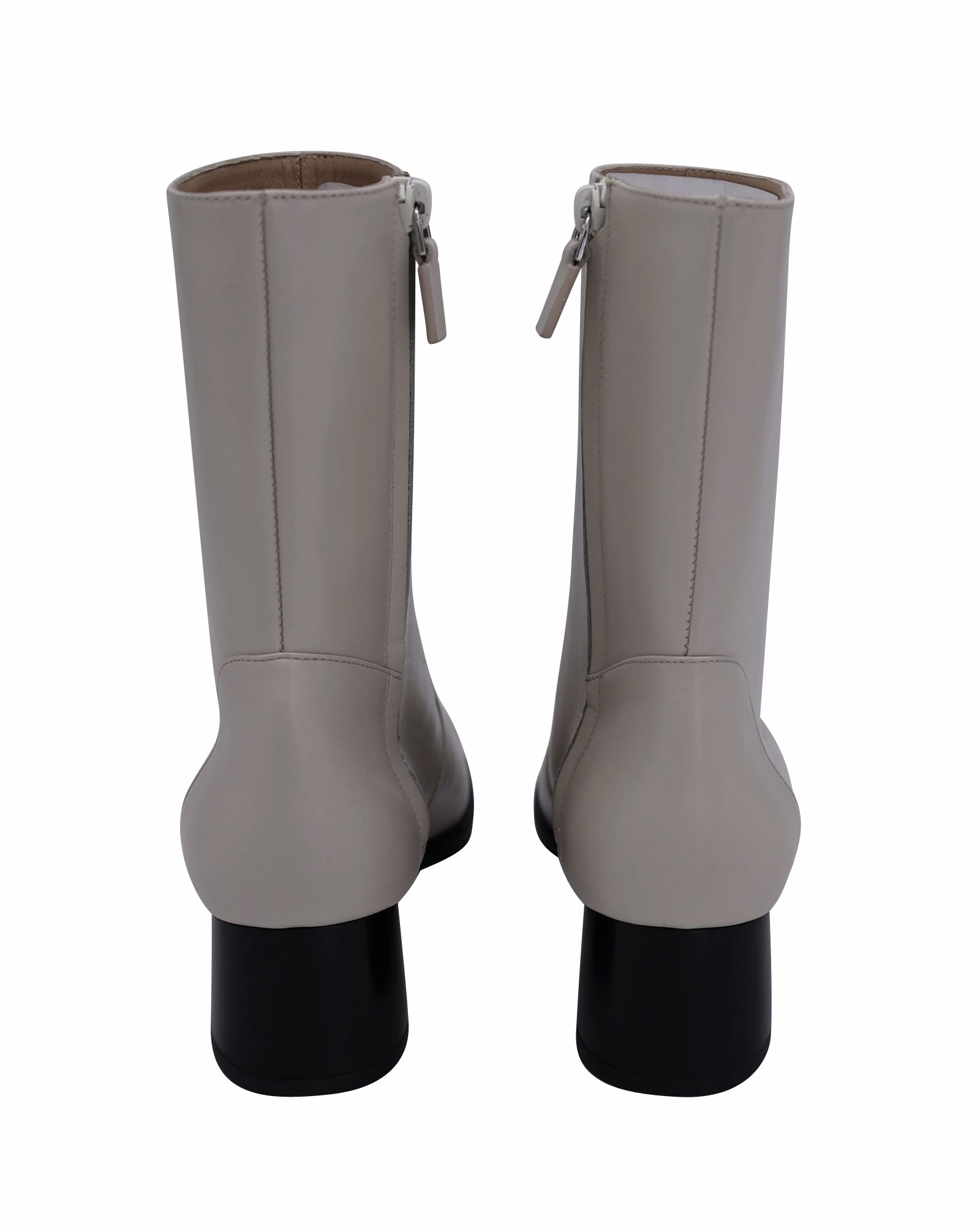 Stuart Weitzman Nola Zipped Booties in Cream Leather Black Army Boots