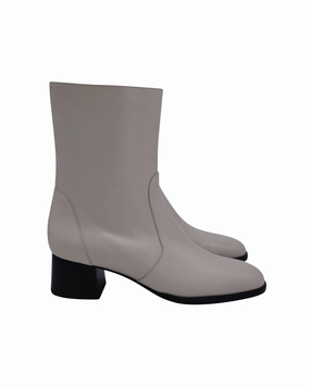 Stuart Weitzman Nola Zipped Booties in Cream Leather Open Toe Thigh High Boots