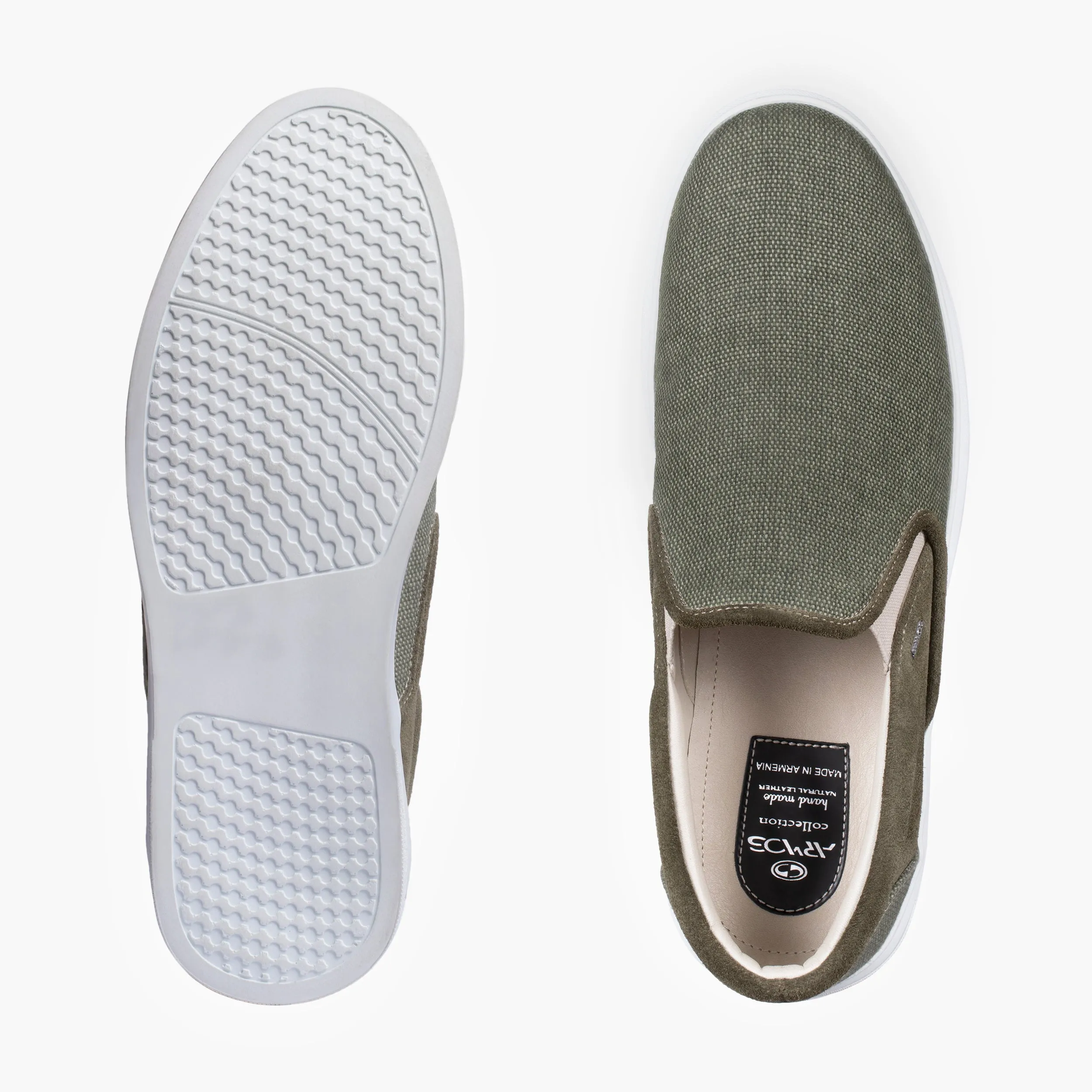 Men's Khaki Linen Slip-On Sneaker For Swollen Feet Formal Slip On