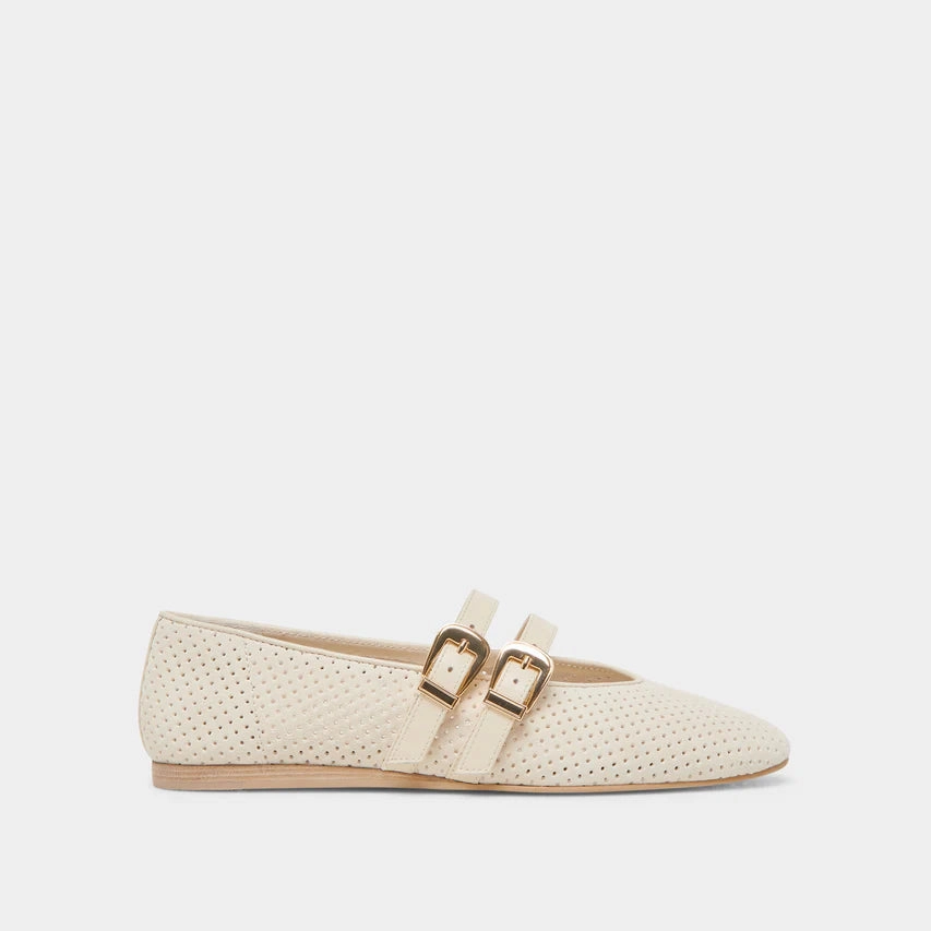 Flat 11.5 In Doll Shoes Baylee Perforated Suede Flat in Bone