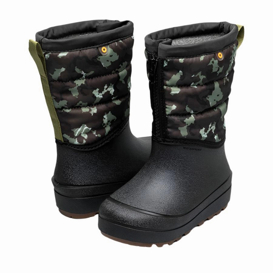 Snow Shell Zip Camo Texture Black Multi (10c-7Y) Boots With Round Toe
