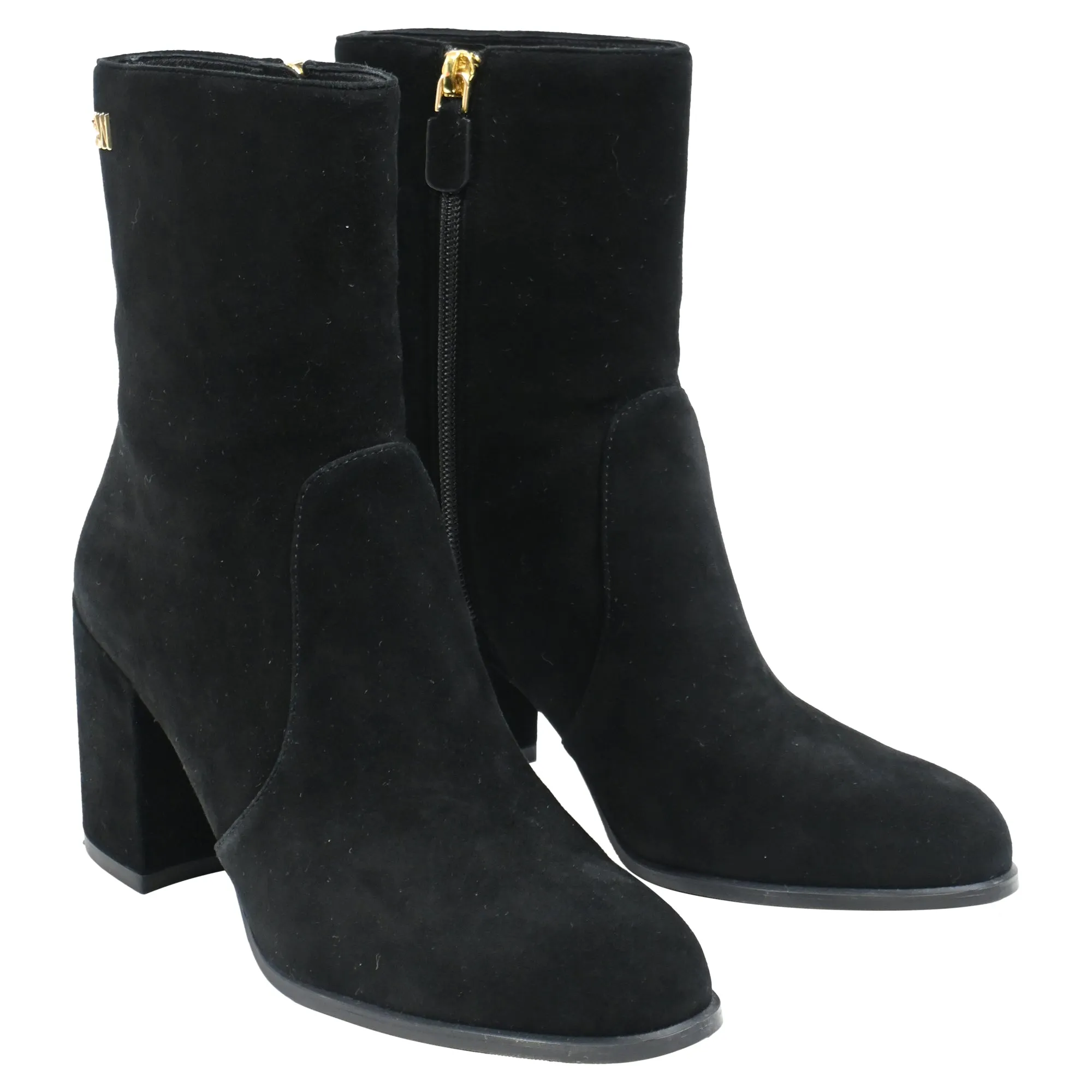 Calf Leather Ankle Boots Stuart Weitzman Quinn Block Heel Ankle Boots in Black Suede