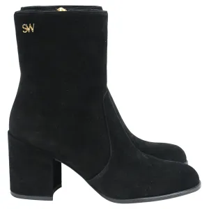 Croc Leather Ankle Boots Stuart Weitzman Quinn Block Heel Ankle Boots in Black Suede