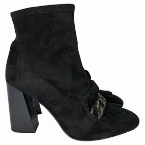 Lace Up Front Ankle Boots Stuart Weitzman Suede Chain-Link Accents Ankle Boots in Black Suede