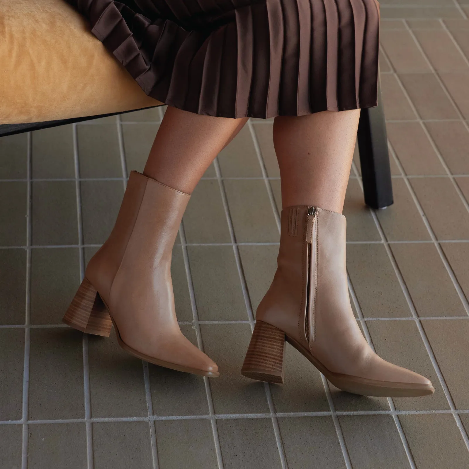 ZANARA Leather Wedge Heel Ankle Boots