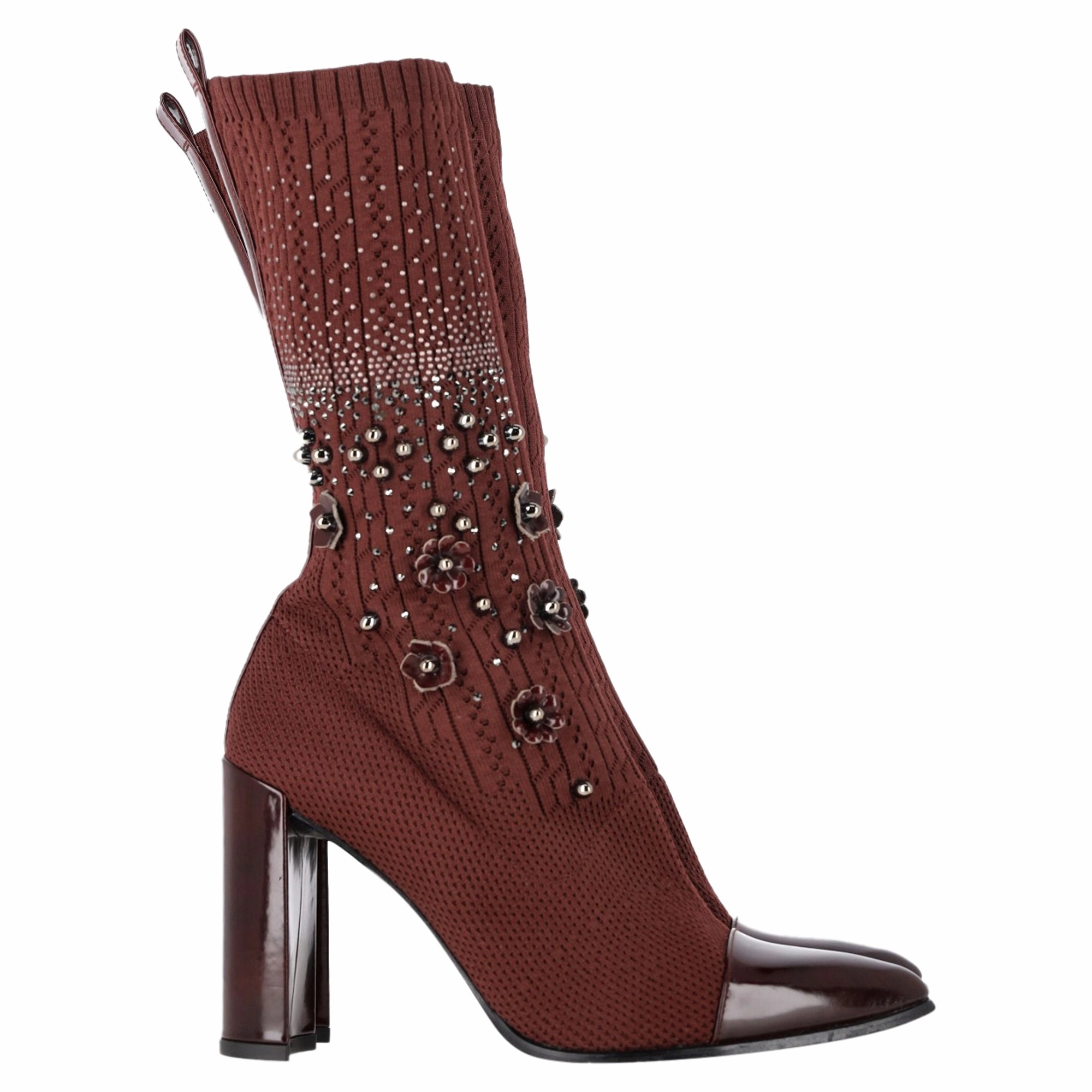 Stuart Weitzman Embellished Knitted Sock Ankle Boots in Brown Wool Ankle Boots Fashion Tips
