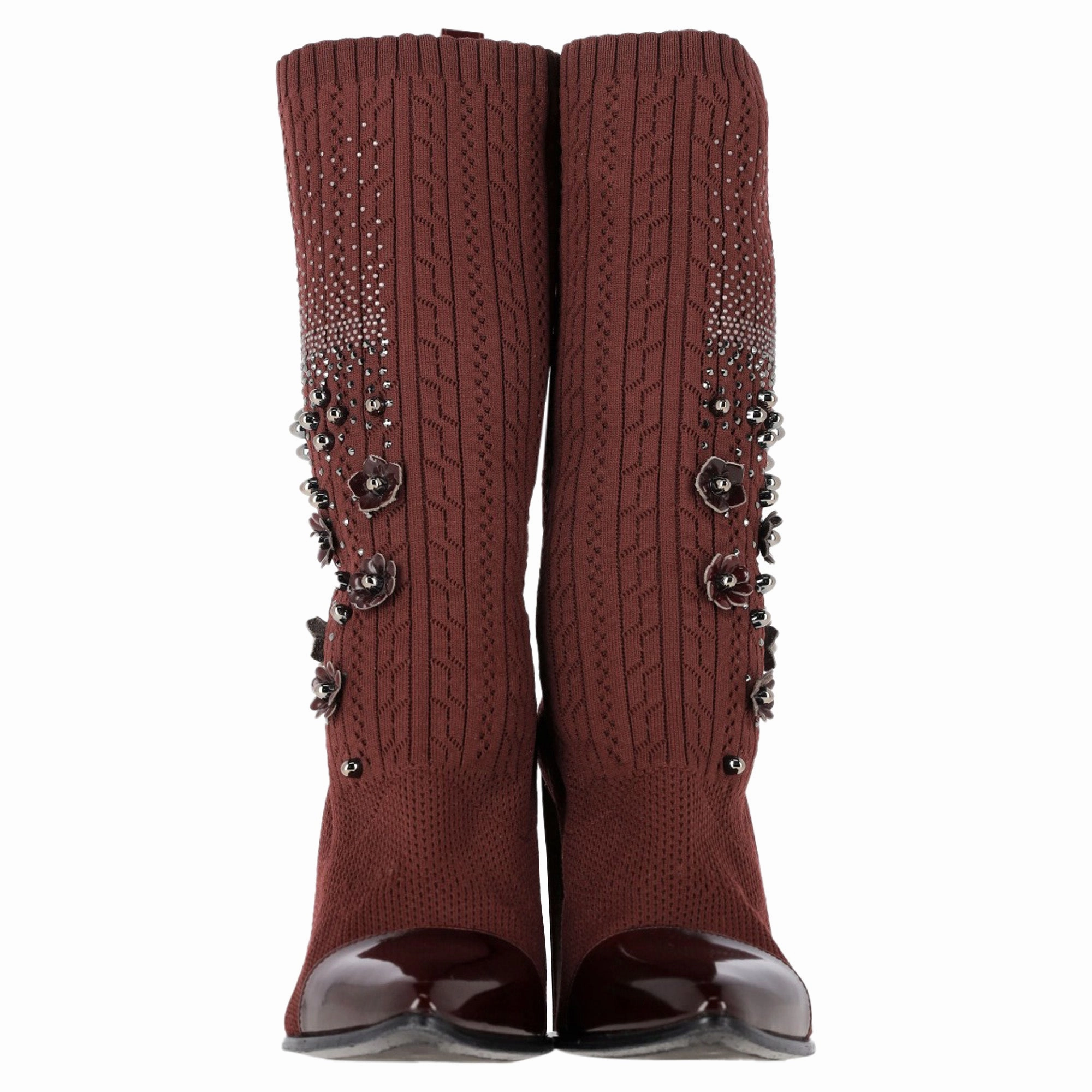Stuart Weitzman Embellished Knitted Sock Ankle Boots in Brown Wool Ankle Boots For Arches