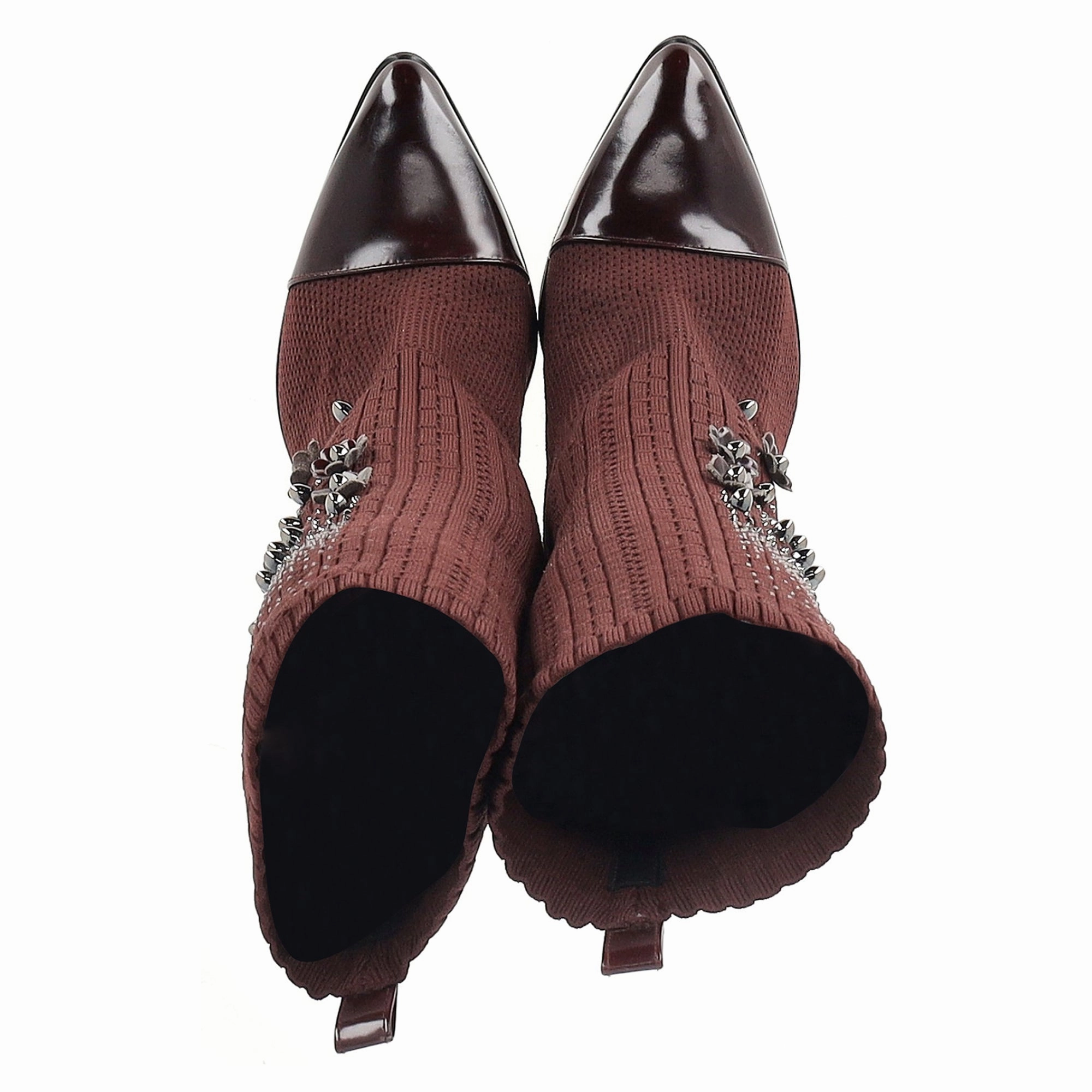 Ankle Boots With Flare Jeans Stuart Weitzman Embellished Knitted Sock Ankle Boots in Brown Wool