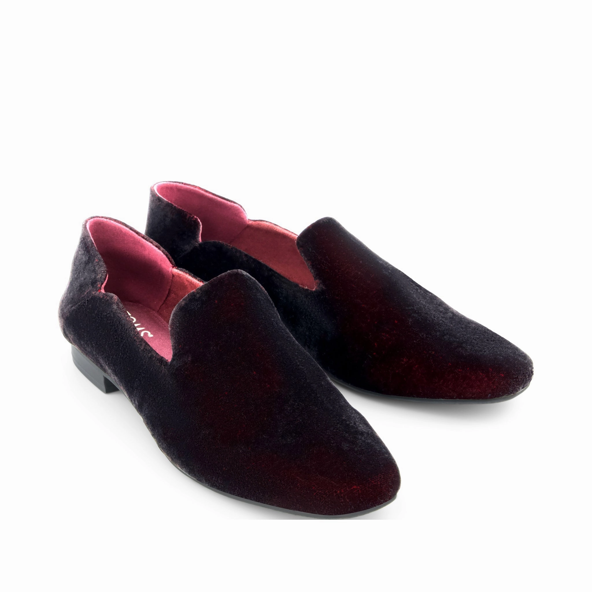 Lara Deep Burgundy Jewel Velvet Flat Light Brown Loafers