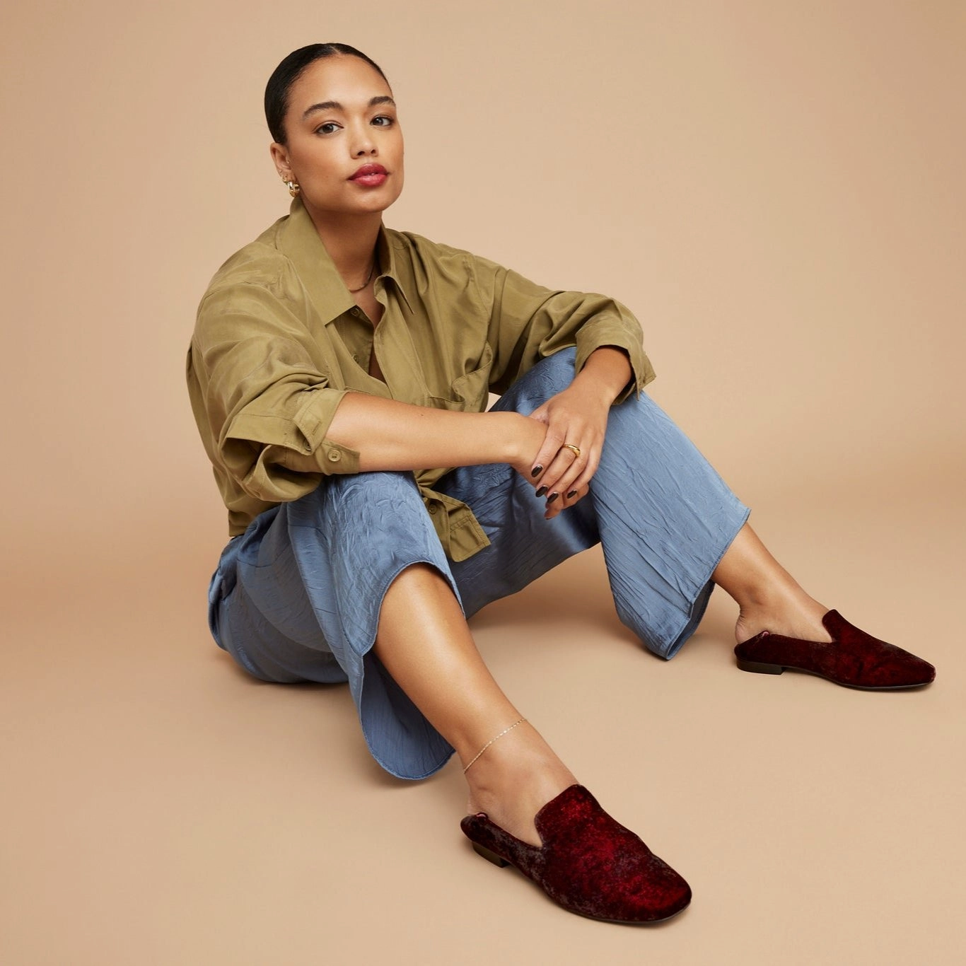 Lara Deep Burgundy Jewel Velvet Flat Dr Martens Platform Loafers