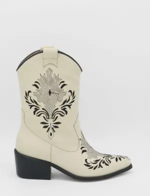 Knox western cowboy boots in off-white leather women's shoes Japanese Work Boots