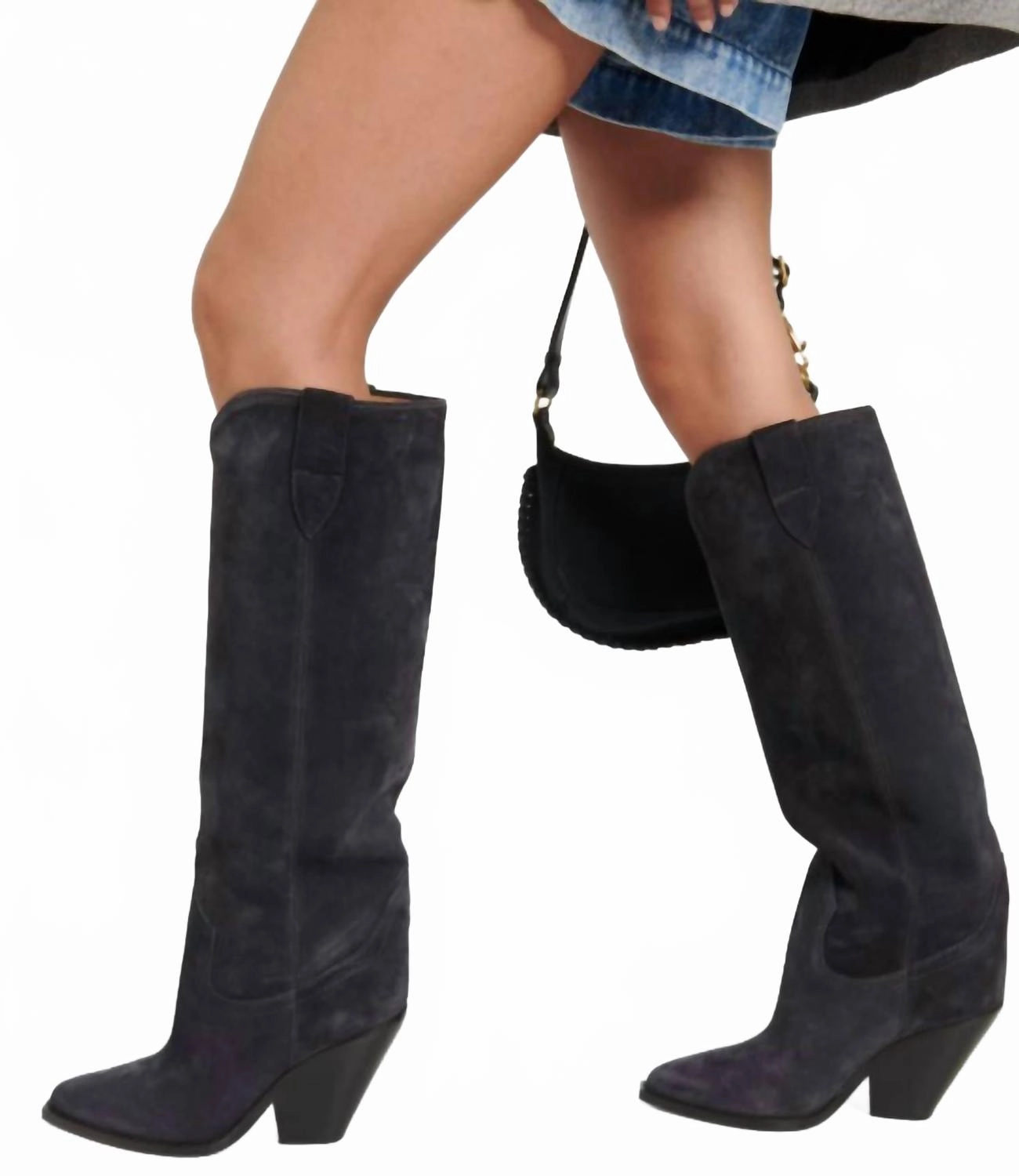Pre-Loved Women's Lomero Suede Knee High Boot In Faded Black Fashion Western Boots