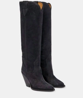 Pre-Loved Women's Lomero Suede Knee High Boot In Faded Black Comp Boots