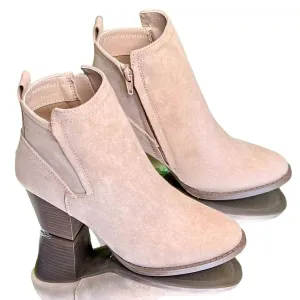 Croc Boots Suede Stacked Chunky Heel Booties In Taupe