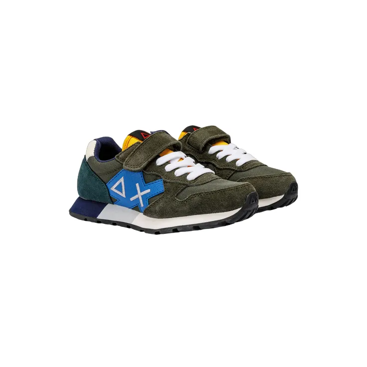 Sun68 scarpa sneakers da ragazzo con laccio elastico e velcro Jaki Solid Z43313K 74 verde militare scuro Giannis Sneakers