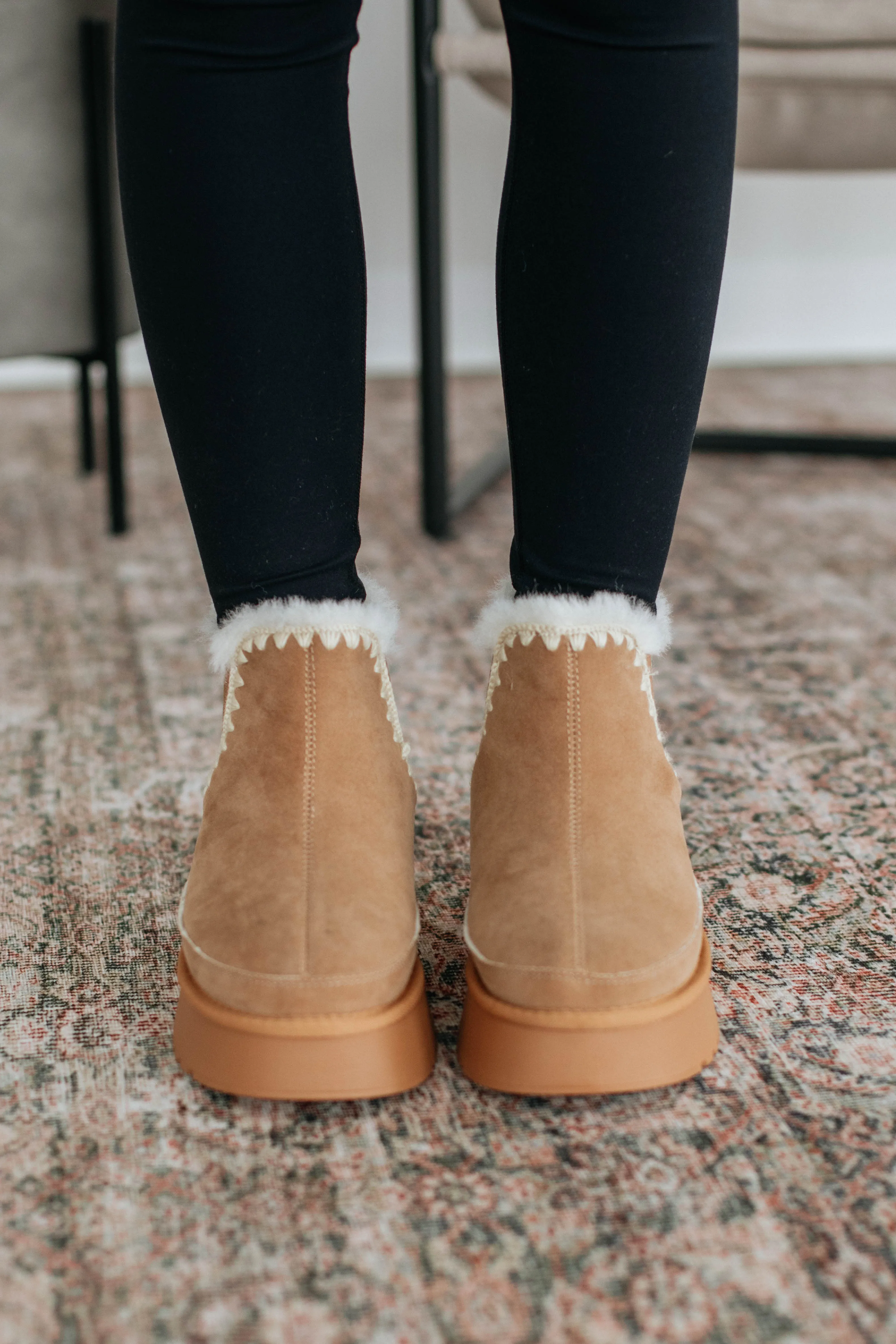 Booties Ankle Boots Slowing It Down Platform Boots - Camel